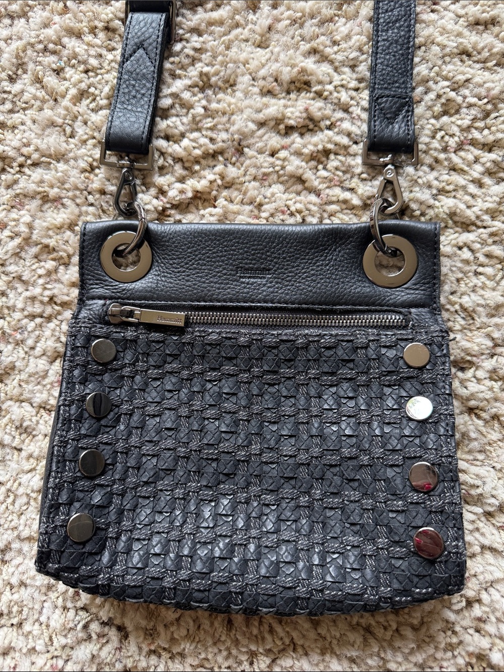 Hammitt Black/Gunmetal Carpenter's Weave Small Tony Crossbody